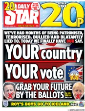 Daily Star (UK) Newspaper Front Page for 23 June 2016