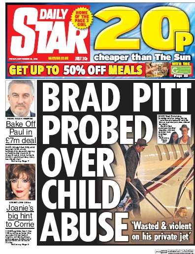 Daily Star Newspaper Front Page (UK) for 23 September 2016
