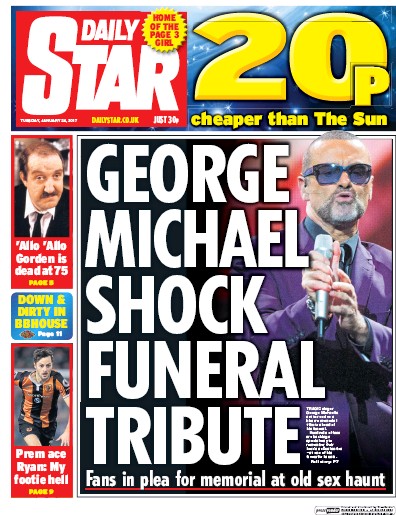 Daily Star Newspaper Front Page (UK) for 24 January 2017