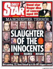Daily Star (UK) Newspaper Front Page for 24 May 2017
