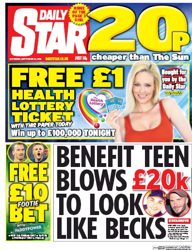Daily Star Newspaper Front Page (UK) for 24 September 2016