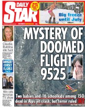 Daily Star Newspaper Front Page (UK) for 25 March 2015