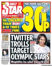Daily Star (UK) Newspaper Front Page for 25 July 2012
