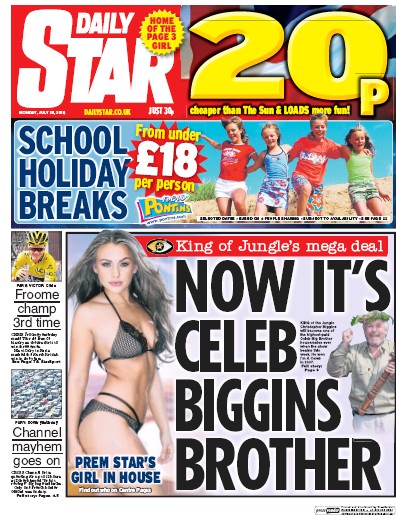 Daily Star Newspaper Front Page (UK) for 25 July 2016
