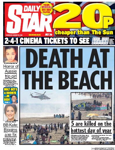 Daily Star Newspaper Front Page (UK) for 25 August 2016