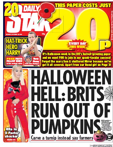 Daily Star Newspaper Front Page (UK) for 26 October 2015