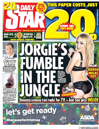 Daily Star Newspaper Front Page (UK) for 26 November 2015