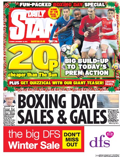 Daily Star Newspaper Front Page (UK) for 26 December 2016