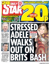 Daily Star (UK) Newspaper Front Page for 26 February 2016