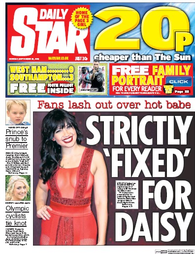 Daily Star Newspaper Front Page (UK) for 26 September 2016