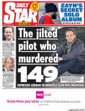 Daily Star (UK) Newspaper Front Page for 27 March 2015