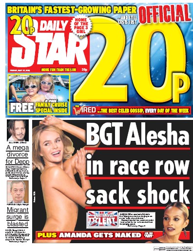 Daily Star Newspaper Front Page (UK) for 27 May 2016