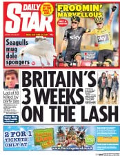 Daily Star (UK) Newspaper Front Page for 27 July 2015