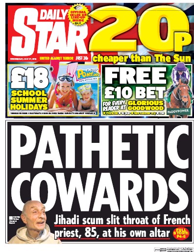 Daily Star Newspaper Front Page (UK) for 27 July 2016