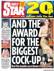 Daily Star (UK) Newspaper Front Page for 28 February 2017