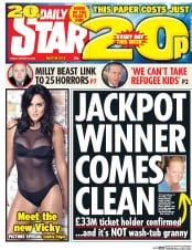 Daily Star (UK) Newspaper Front Page for 29 January 2016