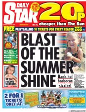 Daily Star (UK) Newspaper Front Page for 29 August 2016
