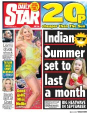 Daily Star (UK) Newspaper Front Page for 29 August 2017