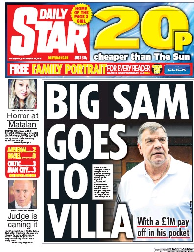Daily Star Newspaper Front Page (UK) for 29 September 2016