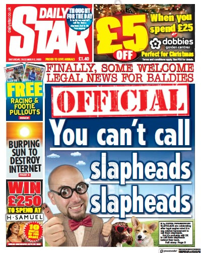 Daily Star Newspaper Front Page (UK) for 2 December 2023