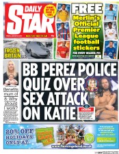 Daily Star (UK) Newspaper Front Page for 30 January 2015