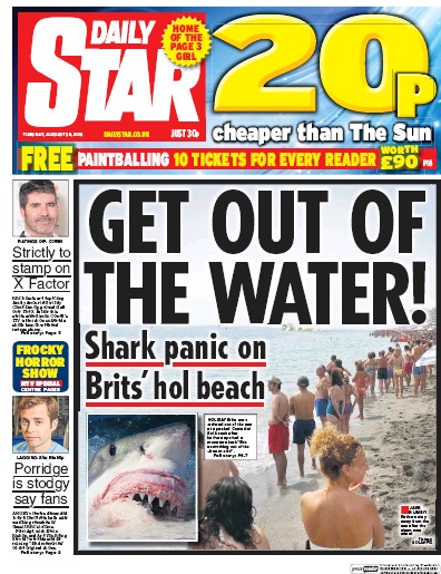 Daily Star Newspaper Front Page (UK) for 30 August 2016