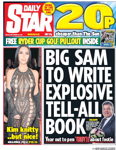 Daily Star Newspaper Front Page (UK) for 30 September 2016