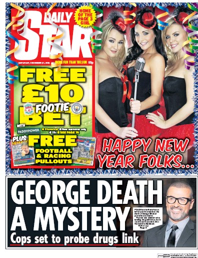 Daily Star Newspaper Front Page (UK) for 31 December 2016