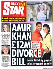 Daily Star (UK) Newspaper Front Page for 31 August 2017