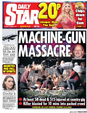 Daily Star (UK) Newspaper Front Page for 3 October 2017