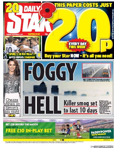 Daily Star Newspaper Front Page (UK) for 3 November 2015
