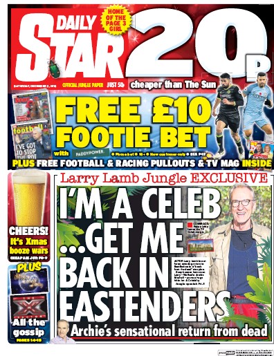 Daily Star Newspaper Front Page (UK) for 3 December 2016