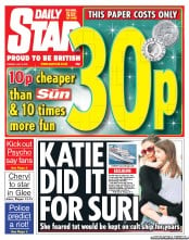 Daily Star (UK) Newspaper Front Page for 3 July 2012
