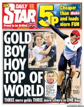 Daily Star (UK) Newspaper Front Page for 3 August 2012