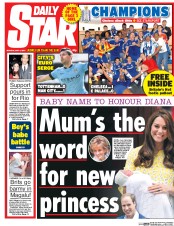 Daily Star (UK) Newspaper Front Page for 4 May 2015