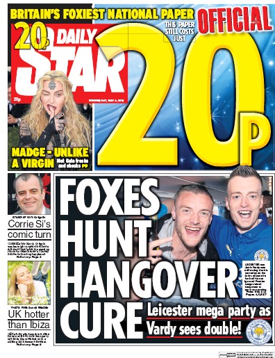 Daily Star Newspaper Front Page (UK) for 4 May 2016