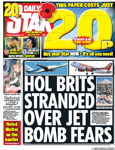 Daily Star Newspaper Front Page (UK) for 5 November 2015