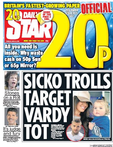 Daily Star Newspaper Front Page (UK) for 5 April 2016