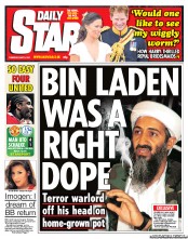 Daily Star (UK) Newspaper Front Page for 5 May 2011