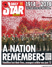 Daily Star (UK) Newspaper Front Page for 5 August 2014