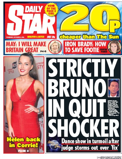 Daily Star Newspaper Front Page (UK) for 6 October 2016