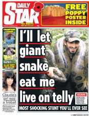 Daily Star (UK) Newspaper Front Page for 6 November 2014