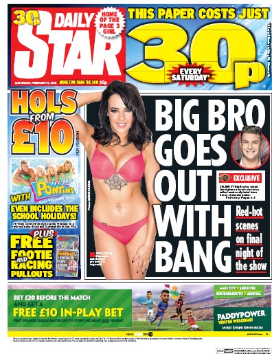 Daily Star Newspaper Front Page (UK) for 6 February 2016