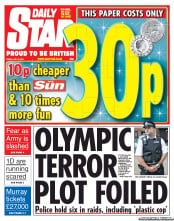 Daily Star (UK) Newspaper Front Page for 6 July 2012