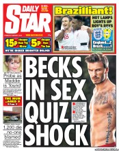 Daily Star (UK) Newspaper Front Page for 7 February 2013