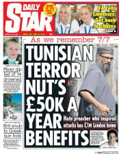 Daily Star (UK) Newspaper Front Page for 7 July 2015