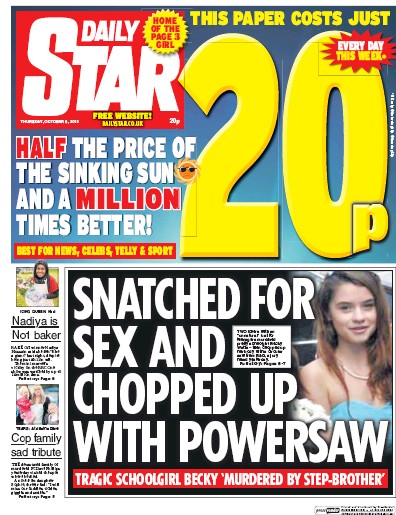 Daily Star Newspaper Front Page (UK) for 8 October 2015