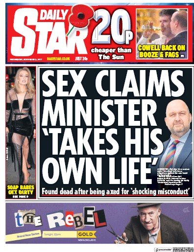 Daily Star Newspaper Front Page (UK) for 8 November 2017