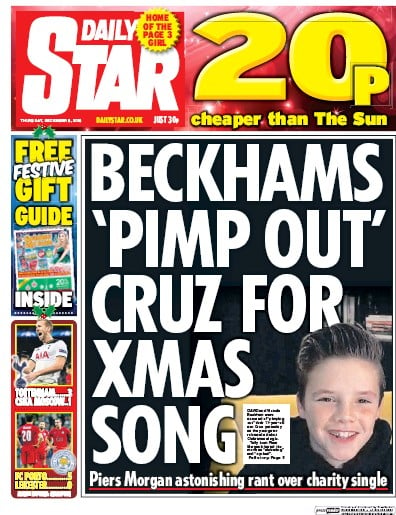 Daily Star Newspaper Front Page (UK) for 8 December 2016