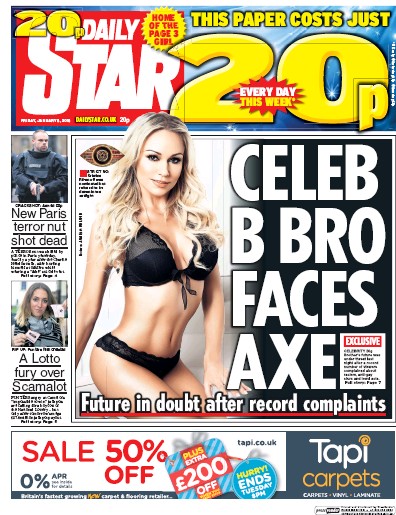 Daily Star Newspaper Front Page (UK) for 8 January 2016